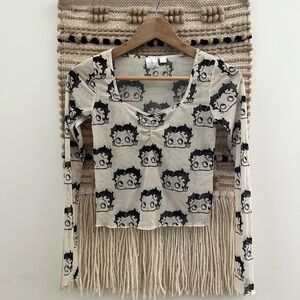 Betty Boop Cream Sheer Long Sleeve Shirt XS